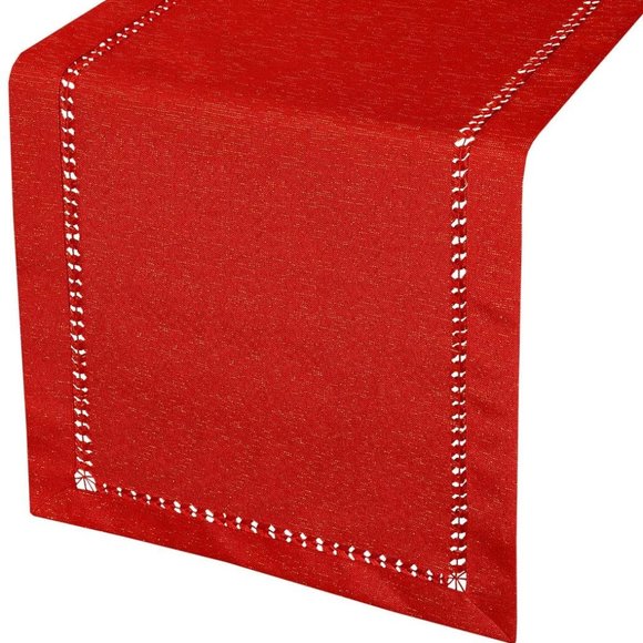 Handmade Hemstitched Red Table Runner, 14"x90" - Picture 5 of 5